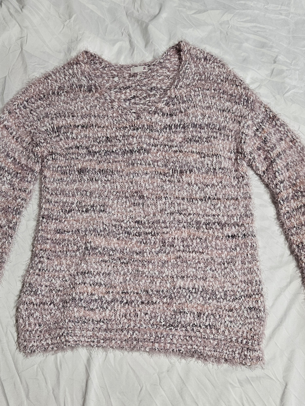 SO Pink Speckled V-Neck Sweater
